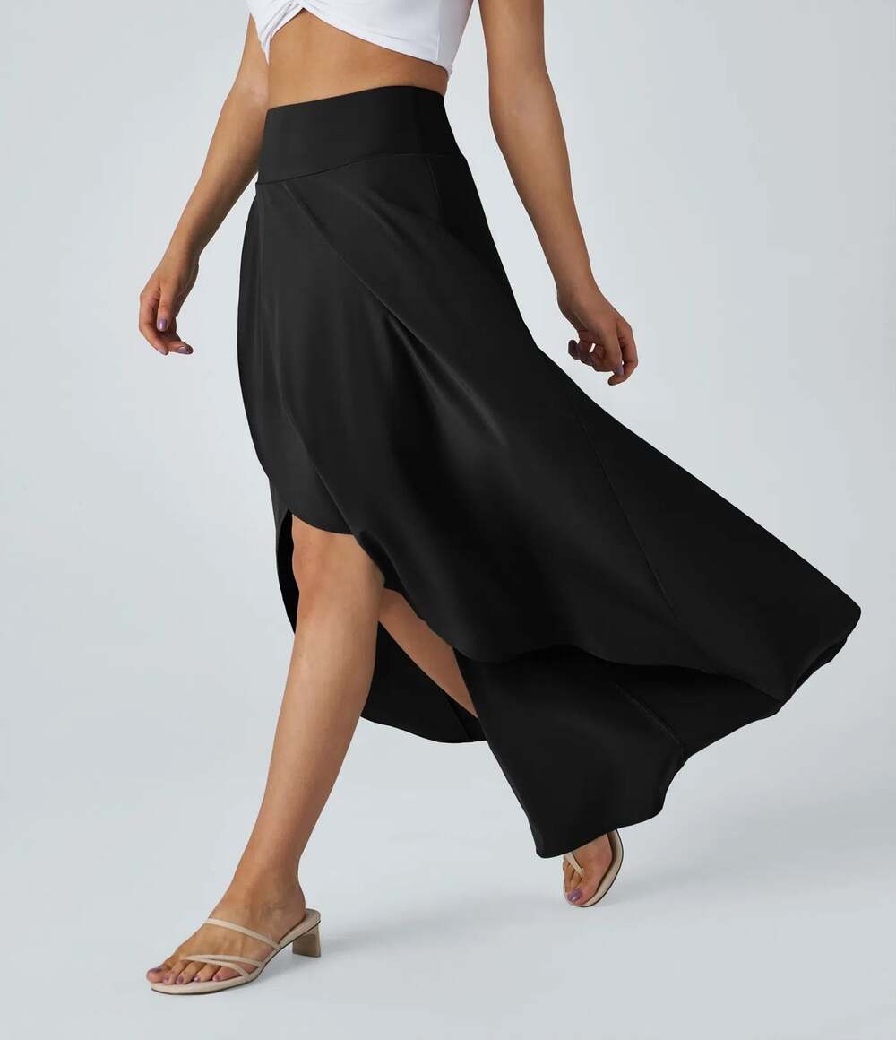 Halara Breezeful High Waisted High Low Flowy Quick Dry Maxi Skirt Black Medium